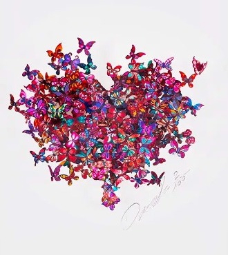 My heart is all a flutter - colors red - 35 x 38 cm - papercut 3D