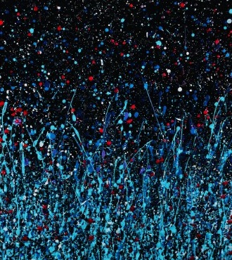 L'explosion stellaire - 80 x 80 cm - Peinture sur miroir noir