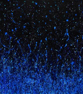 Sous une pluie d'étoiles - 97 x 97 cm - Peinture sur miroir noir