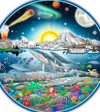 Discovering our world above and below - 12" diameter - Serigraphy 3D