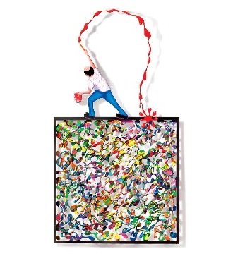 Thinking outside the box # Pollock - 46 x 100 cm - Sculpture murale 3D en métal découpée au laser