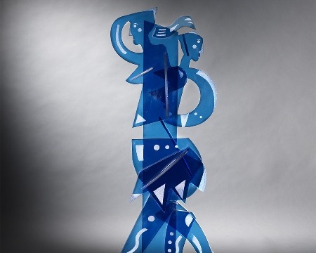 La transparence de l’âme bleue - 85 x 32 x 23 cm - Sculpture en verre