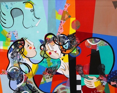 L’ange de l’amour - 39" x 31,2" or 9,3" x 11,7" – Lacquer on aluminium