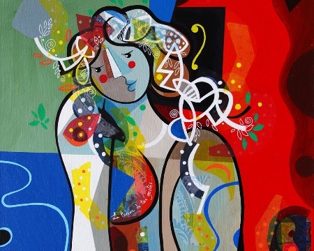 La pudeur de tes gestes - 100 x 80 ou 24 x 30 cm – Laque sur aluminium