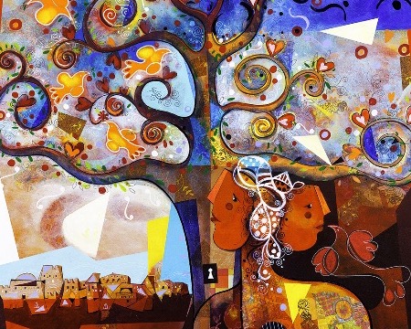 La première phase dans le jardin du ciel - 39" x 47" / 39" x 31,2" or 9,3" x 11,7" – Lacquer on aluminium