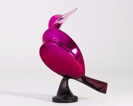 Oiseau éventail rose - 41 x 30 cm – Bronze poli miroir