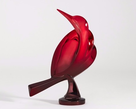Oiseau éventail rouge - 41 x 30 cm – Bronze poli miroir