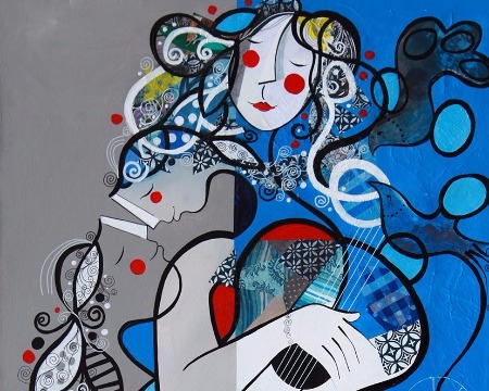 A l'écoute des vibrations profondes de l'être - 39" x 47" / 39" x 31,2" or 9,3" x 11,7" – Lacquer on aluminium