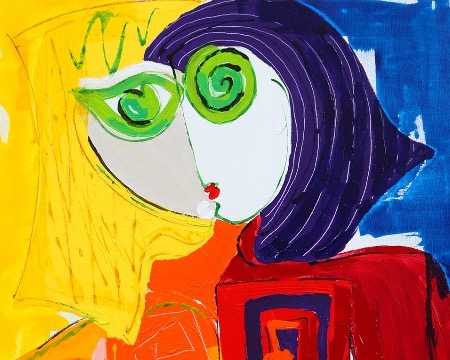 La fille aux grands yeux verts - 92 x 73 cm - Technique mixte sur toile