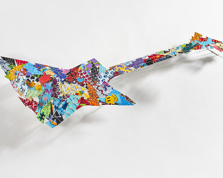 Electric guitar - 125 x 47 cm - Sculpture murale 3D en métal découpée au laser