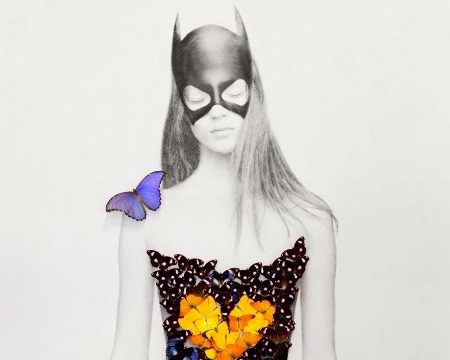Batwoman - Acrylique sur papier et papillons naturalisés - 167 x 125 x 10 cm