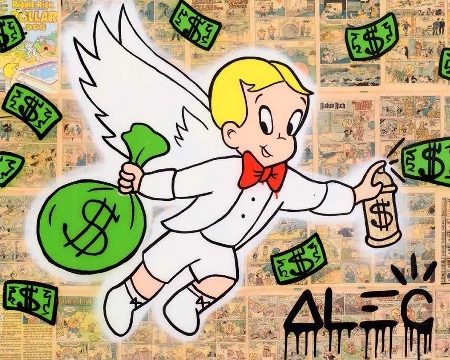 White Richie Wings $ Bag - 91 x 122 cm - Technique mixte sur toile