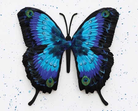 Ulysse Blue XXL Splash - 39" x 39" - Plumes and drawing