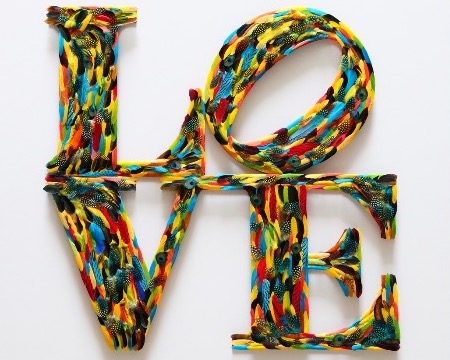 Love - Tribute to Indiana - 59" x 59" - Plumes and drawing