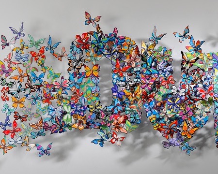 Love flutter BY - 180 x 75 cm - Sculpture murale 3D en métal découpée au laser