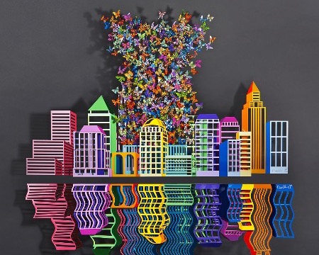 Reflections - 110 x 110 cm / 185 x 182 cm - Sculpture murale 3D en métal découpée au laser