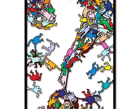 Thinking outside the box # Keith Haring - 46 x 100 cm - Sculpture murale 3D en métal découpée au laser