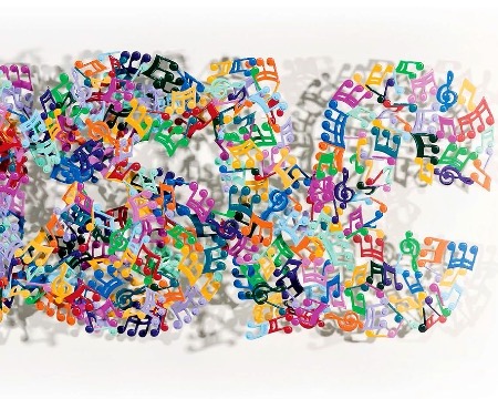 Music Notes - 66 x 186 cm - Sculpture murale 3D métal découpée au laser