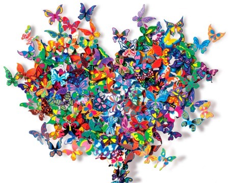 My heart is all a flutter - 110 x 100 / 61 x 51 cm - Sculpture murale 3D en métal découpée au laser