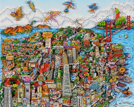 Let’s go fly a kite San Francisco - 66 x 66 cm - Sérigraphie 3D