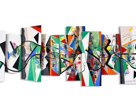Trois niveaux traversés - 62" x 20" x 3" inch - artwork on wood panel