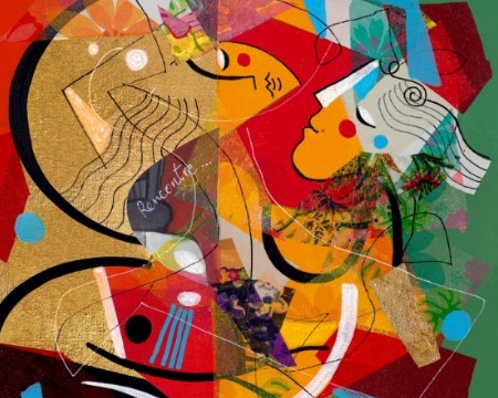 Rencontre - 9" x 12" -  Lacquer on aluminium