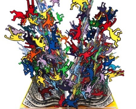 Keith Haring Book - 56 x 46 cm - Sculpture 3D en métal découpée au laser