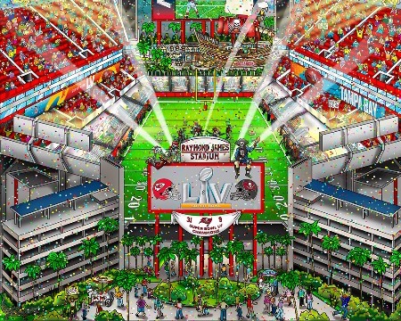Super Bowl LV : Tampa Bay - 33 x 43 cm - Sérigraphie 3D