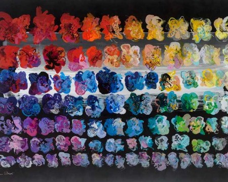 Flower field - black - 71" x 47" - Monotype