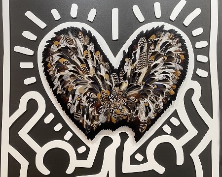 Crush - Tribute to Keith Haring - 47" x 47" - Plumes and drawing