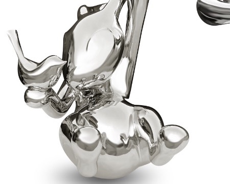 Lapin avec oiseau - polished stainless steel - 24"x 24" inch