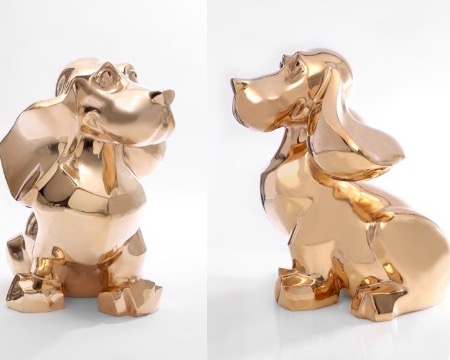 Golden dog - Sculpture en bronze polimiroir - 45 cm