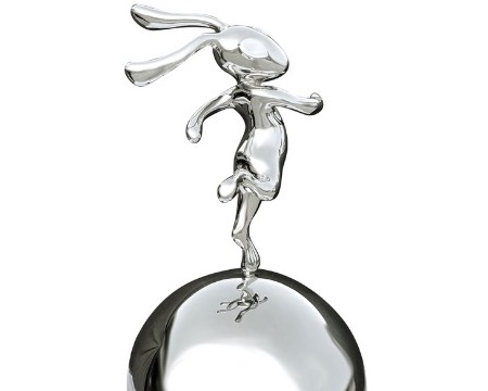 Lapin run sur sa boule - polished stainless steel - 31"inch
