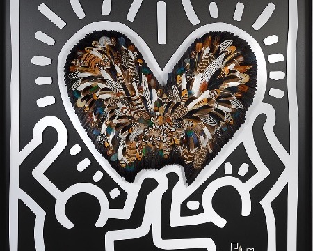 Crush - Tribute to Keith Haring - 120 x 120 cm - Plumes et dessin