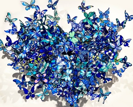 My heart is all a flutter - blue edition - 110 x 100 / 61 x 51 cm - Sculpture murale 3D en métal découpée au laser