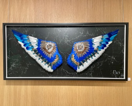 Limitless - bleu - 71" x 31" - Plumes and drawing