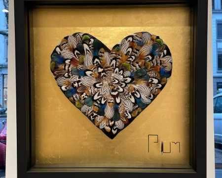 Pocket Love - Gold / Natural - 18" x 18" - Plumes and drawing