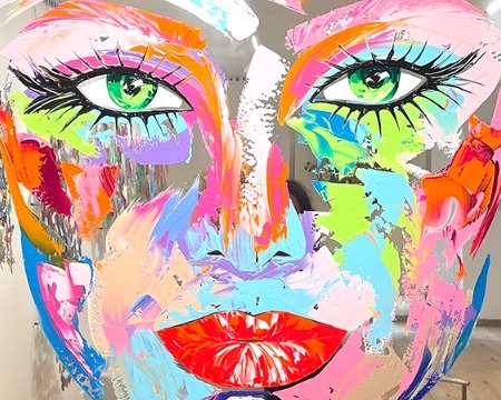 Mia - 100 x 100 cm - Acrylique et cristaux taillés sur miroir