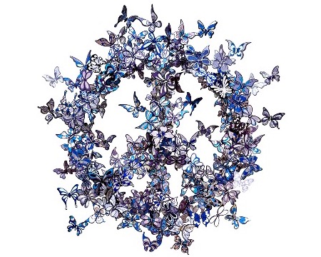 Butterfly effect - blue / purple - diameter 23,6" - Sculpture metal in 3D