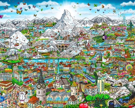The sights and sounds of Switzerland - 71 x 61 cm - Sérigraphie 3D