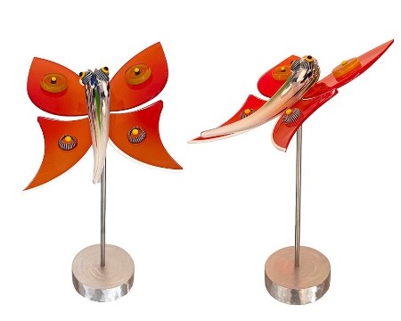 Papillon murines rouge - Glass sculpture -16" height  x 12" length x 8"width