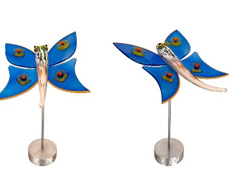 Papillon murines bleu - Glass sculpture -18" height  x 14" length x 10"width