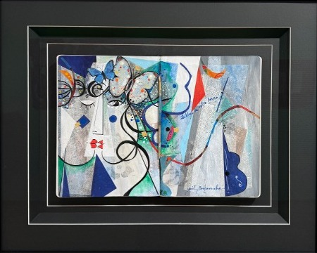 Le bleu de notre amour - 27" x 22" framed - Mix Media