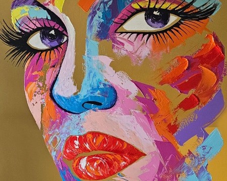 sofia - 39" x 31" - acrylic and cut crystals on gold mirror