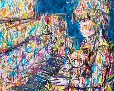 Le silence du piano - Inks of China, aerosol and resin on cloth - 59" x 59" inches