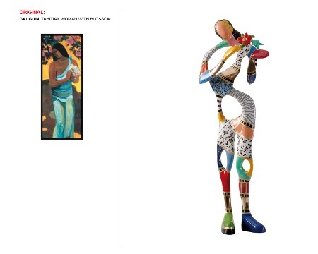 Woman with flowers - inspiré de "la femme Tahitienne" de Gauguin - 83 x 47 x 25 cm - Sculpture en bronze