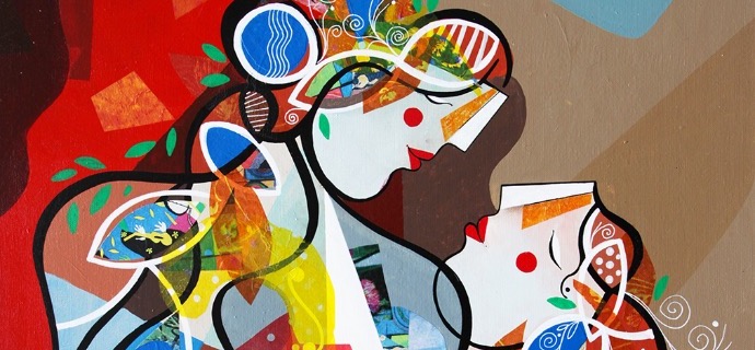 Désir de partager - 39" x 31,2" or 9,3" x 11,7" – Lacquer on aluminium