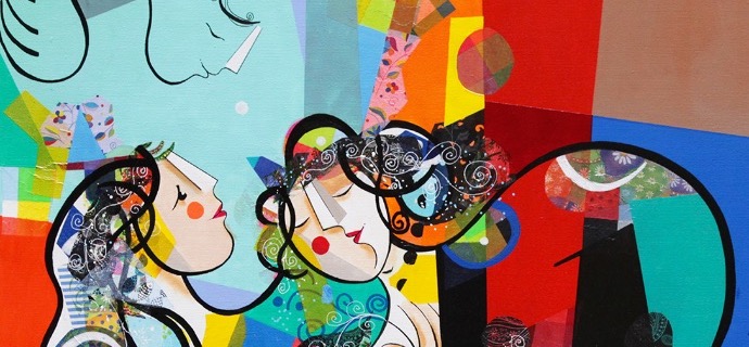 L’ange de l’amour - 39" x 31,2" or 9,3" x 11,7" – Lacquer on aluminium