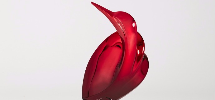 Oiseau éventail rouge - 41 x 30 cm – Bronze poli miroir