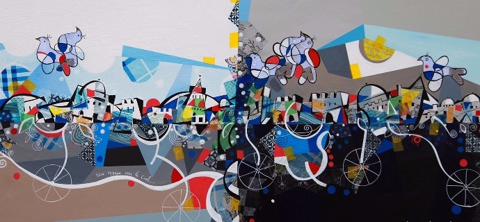 Un voyage vers le ciel - 39" x 47" / 39" x 31,2" or 9,3" x 11,7" – Lacquer on aluminium